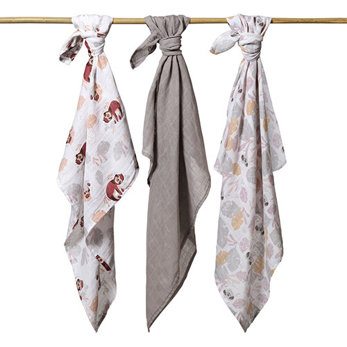 Mušelínové - super mäkké plienky, 3ks, Lemur - šedé