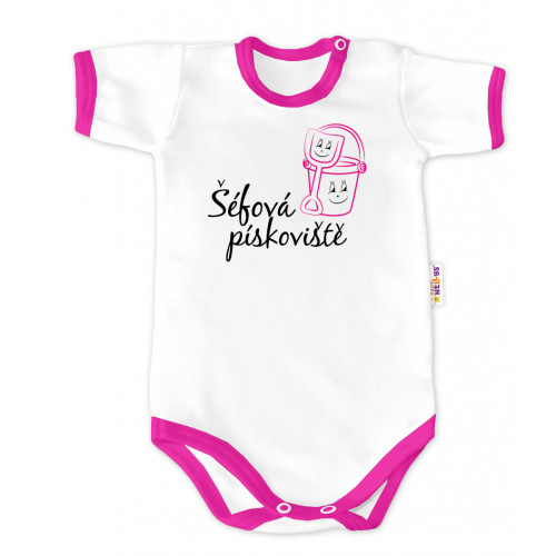 Baby Nellys Body krátky rukáv - Šéfka pieskoviska - biele / ružový lem, veľ. 80