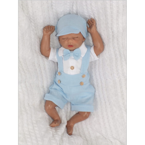 Mušelínové kraťasy s láclom, bodýčko, čiapočka, motýlik 4D sada, Z&Z, modrá/biela, veľ. 62