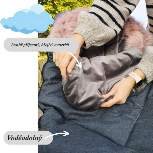 Detský zimný fusak s kožušinkou 90 x 50 cm, nepremokavý, šedý