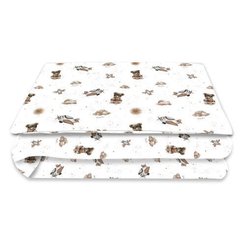 Obliečky do postieľky, bavlna, 2D sada, Méďa pilot - biela, béžová