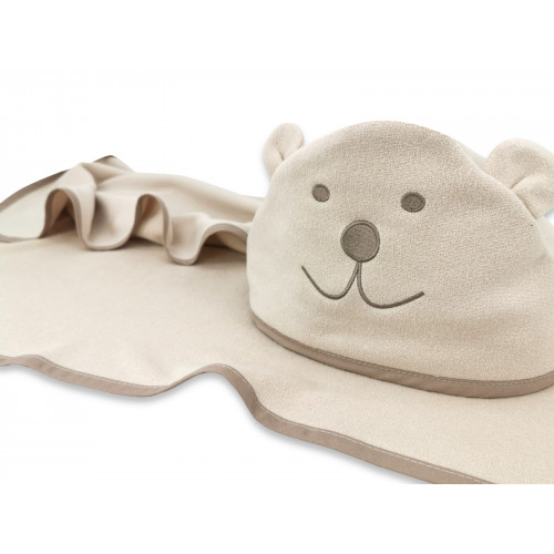 Bambusová osuška s kapucňou Medvedík, 100x100 cm, béžová