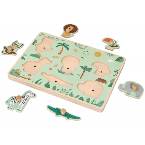 Drevené zábavné vkladacie puzzle so zvukom Adam Toys, Safari