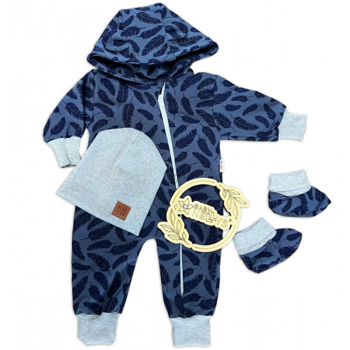 Rastúci teplákový overal pre bábätko, čiapky, topánky, 3D, Nature - jeans pierka