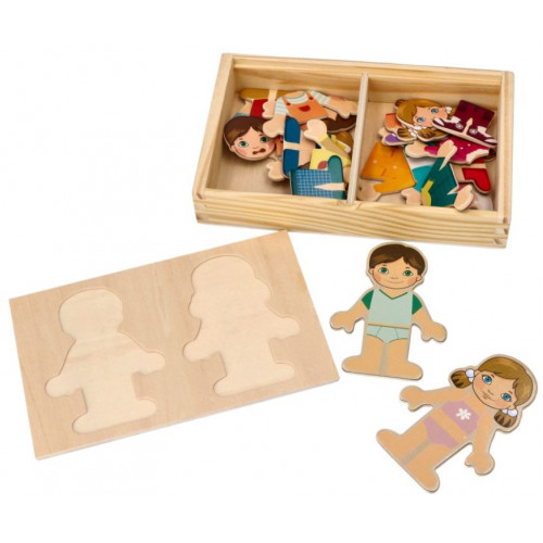 Drevená magnetická skladačka v obliekaní - Holka a chlapec