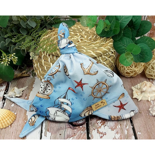 Detská bavlnená šatka so šiltom na zaväzovanie, Premium Baby Nellys, kormidlo