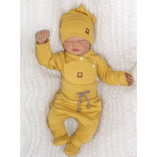 Z & Z 3-dielna súpravička body, polodupačky s povrázkom a čiapočka - horčicová, veľ. 68