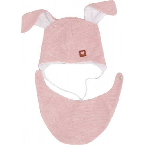 Z&Z Dvojvrstvová pletená čiapka na zaväzovanie so šatkou 2v1, Zajačik - ružová