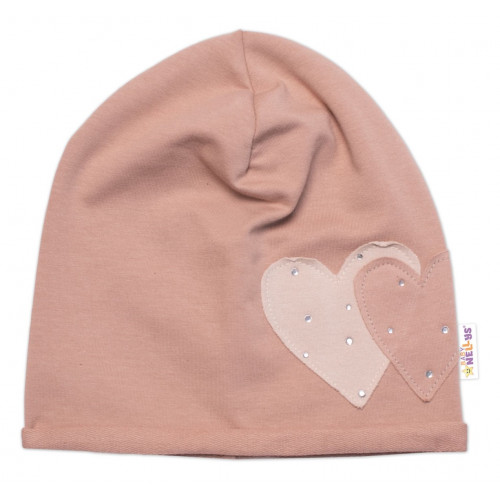 Detská čiapka bavlna, Srdiečka s kamienkami, Baby Nellys, cappuccino, veľ. 104/134