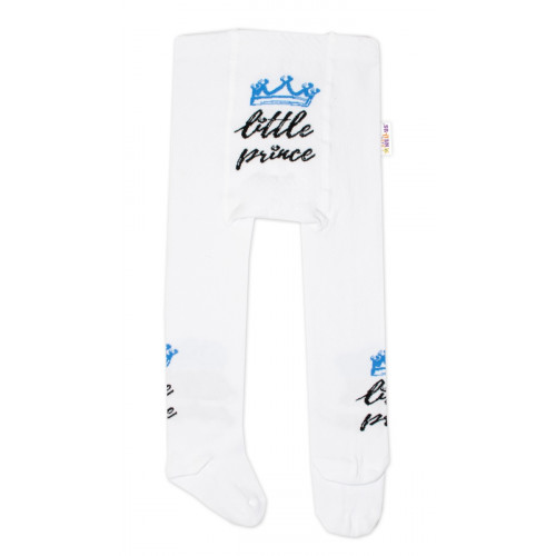 Baby Nellys Detské pančuchy bavlnené, Little Prince - biele s modrou korunkou, veľ. 80/86