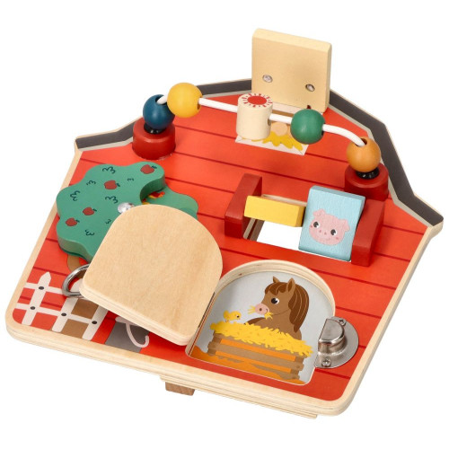 Aktívna edukačná drevená tabuľa, Farma - červená