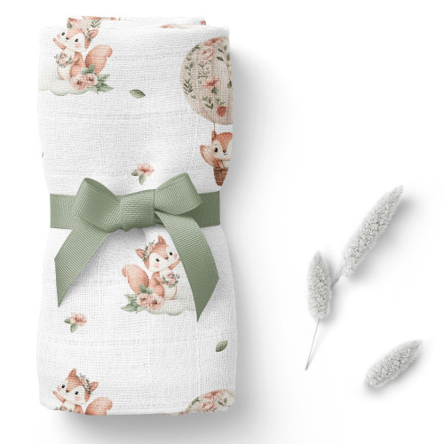 Luxusná osuška, plienka 110x110cm, bambusová, Veveričky