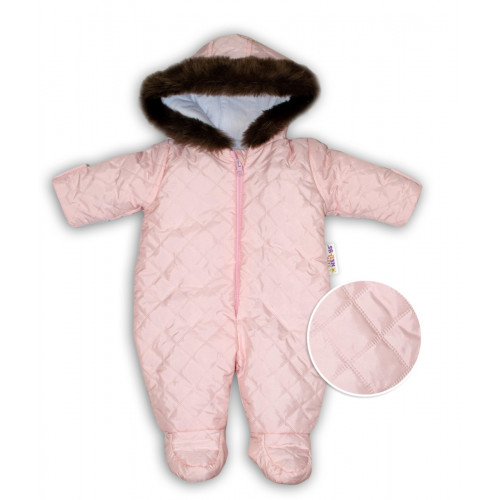 Kombinéza s kapucňou a kožušinkou Baby Nellys ®prošívaná - sv. ružová, veľ. 68