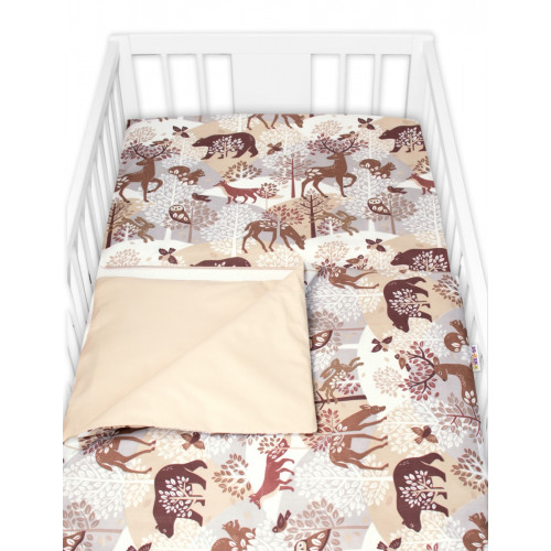 Mantinel s obliečkami, 3dielna sada Wild animals, hnedé, 120x90 cm