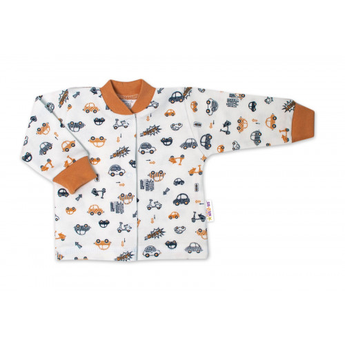 Baby Nellys 2-dielna sada, bavlnené dupačky s košieľkou Car, smotanové