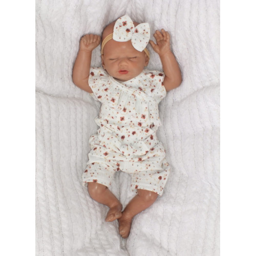 Zavinovacie body s volánikom, kraťasy + čelenka mušelín, 3D,Z&Z Kvetinky, smotanové,veľ.80