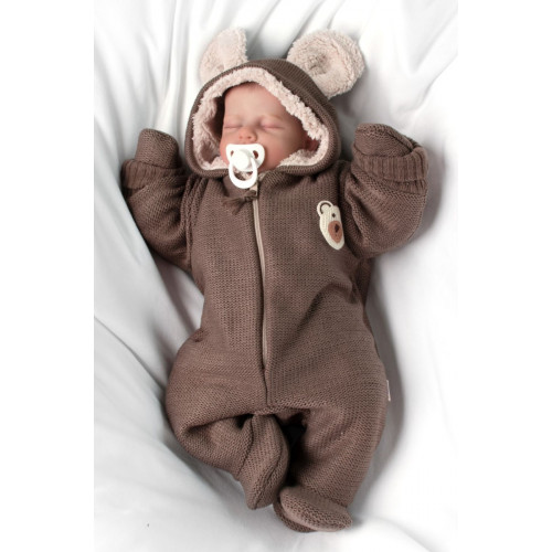 Oteplená pletená kombinéza s rukavičkami Teddy Bear, Baby Nellys, hnedá, veĺ. 68
