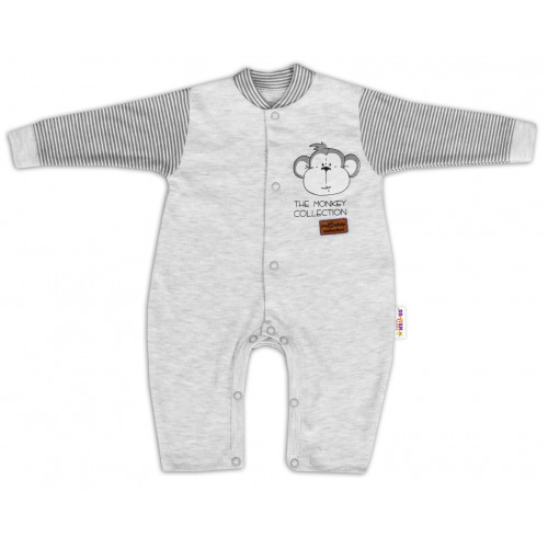 Baby Nellys Bavlnený overal bez šlapiek Monkey - sv. sivý melírek, veľ. 86