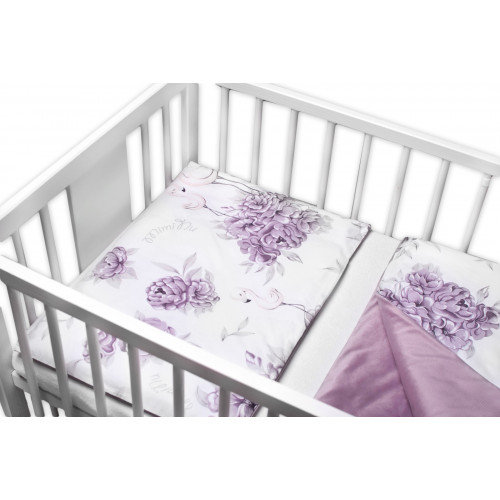 3-dielna sada Mantinel s obliečkami, bavlna/velvet, Plameniak - slivkový