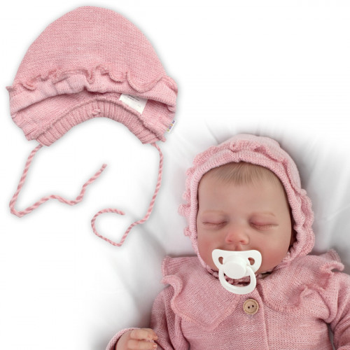 Pletená čiapočka na zaväzovanie bonetka Girl, Hand Made Baby Nellys, biela