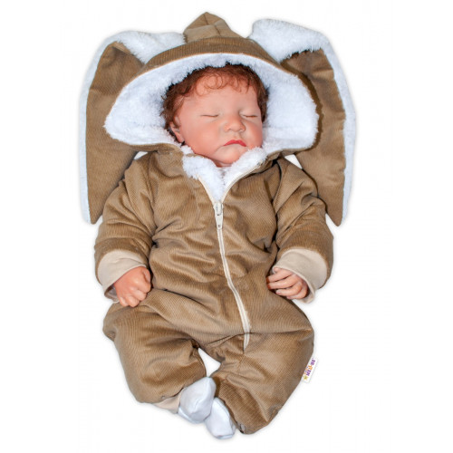 Baby Nellys Menčestrová kombinézka /overal s kožušinkou Cute Bunny - hnedá, veľ. 68/74