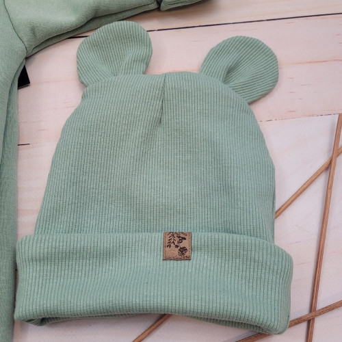 Oteplený detský overal so šľapkami a kapucňou + čiapočka, 2D, zelená