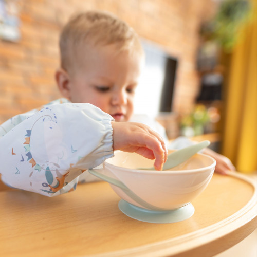 Uzatvárateľný miska s prísavkou a lyžičkou - ecru, ružová