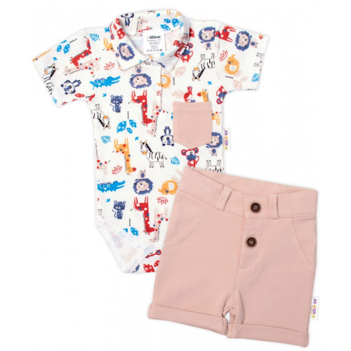 Baby Nellys 2-dielna sada body kr. rukáv, kraťasky, Safari - ecru/béžová, veľ. 62