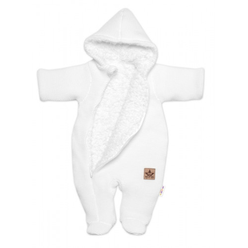 Zimná pletená kombinéza/overálok s kapucňou Baby Nellys - bílá, veľ. 62