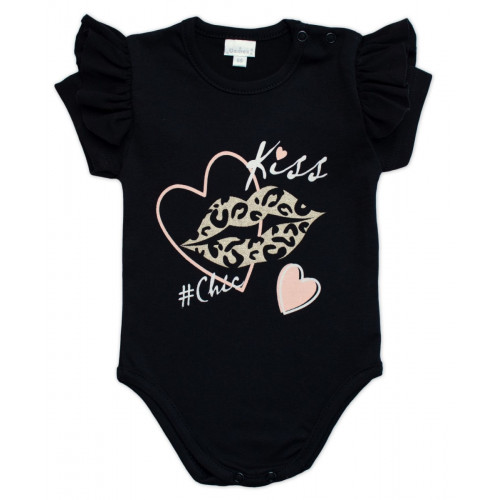 G-baby Dojčenské body s volánikom Kiss - čierne, veľ. 74