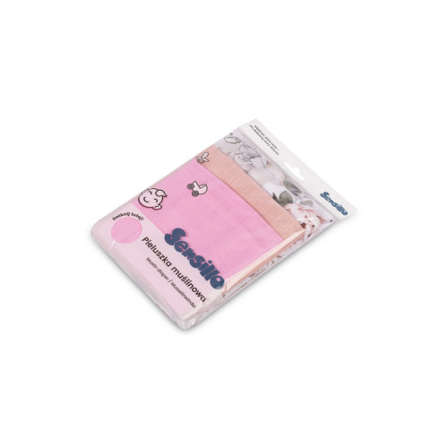 Mušelínové plienky 3 ks - sada rôznych veľkostí - Kvety ružové