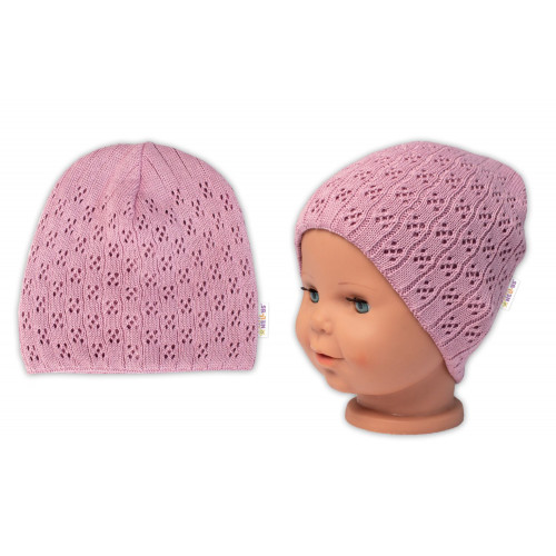 Dvojvrstvová ažúrková čiapka, bavlna, Baby Nellys - púdrová, veľ. 104/110