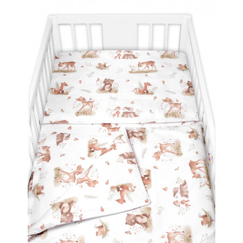 Mantinel s obliečkami, 3D sada - Roztomilé zvieratká, biela/hnedá, veľ. 135x100 cm