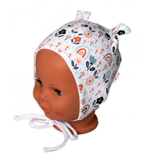 Baby Nellys Dojčenská čiapočka s uškami na zaväzovanie - Palouček, biela, veľ. 68/74