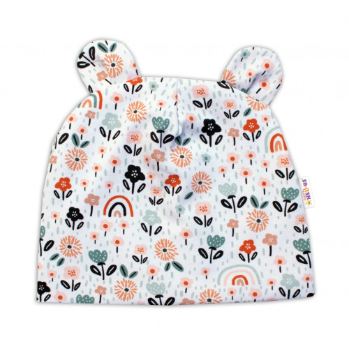 Baby Nellys Dvojvrstvová čiapka s uškami + šatka Palouček, smatanová