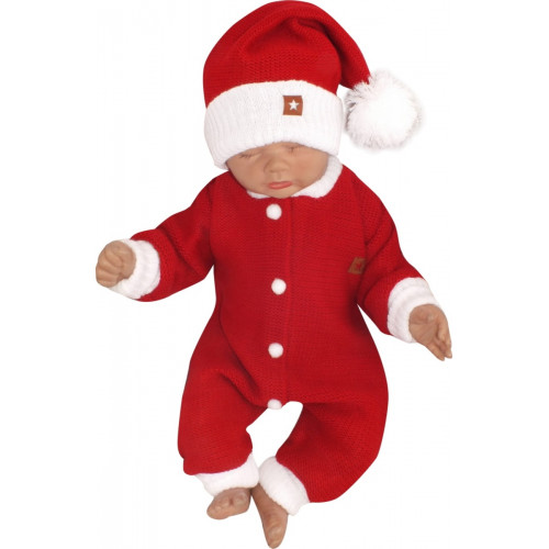 Z&Z 2-dielna sada Pletený overálok + čiapočka Baby Santa, červený, veľ. 86