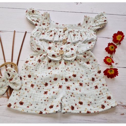 Body s nohavičkami kr. rukáv + čelenka, mušelín, 2D sada, Z&Z, biela