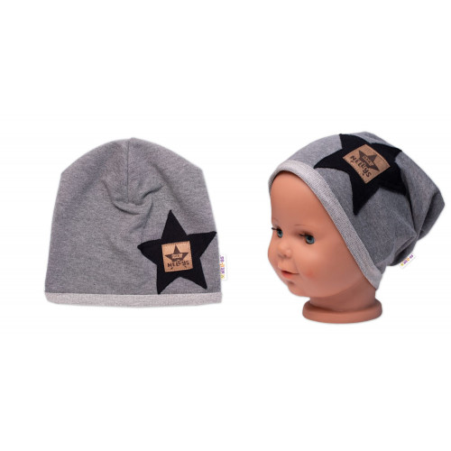 Detská čiapka bavlna, Baby Star, Baby Nellys, sivá, veľ. 92/98