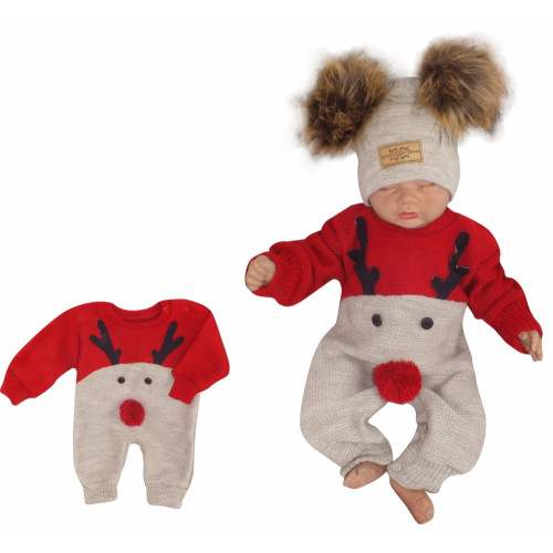 Z&Z Detský pletený Vianočný overálek Baby Sob, červený, veľ. 74