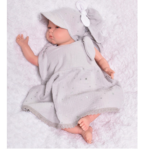 Baby Nellys Letné ľahučké mušelínové šaty Summer Stars - sivé, veľ. 68/74