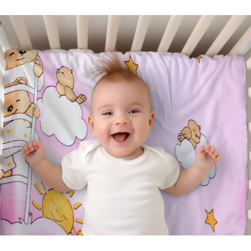 Prestieradlo do postieľky 140x70cm,bavlna Premium, Medvedík na rebríku, ružové