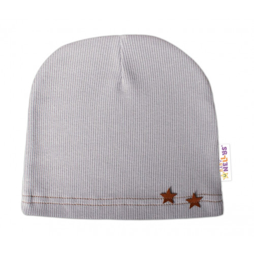 Baby Nellys Rebrovaná čiapka Hviezdičky - šedá