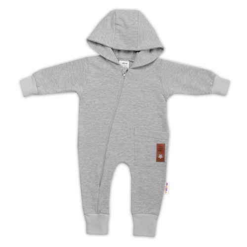 Teplákový overal s vreckom a kapucňou BOY, Baby Nellys, sivý, veľ. 86