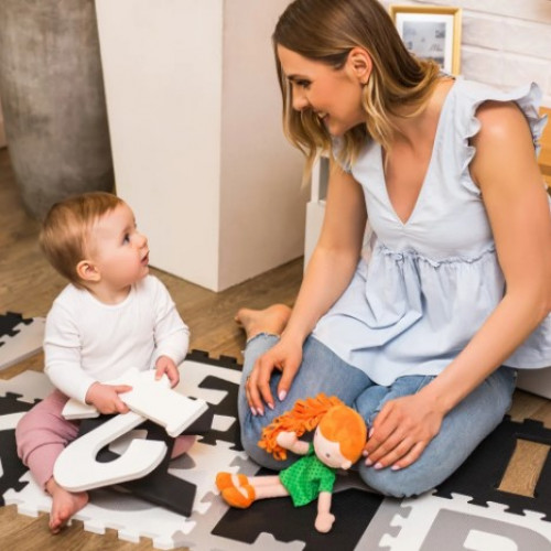 Penové puzzle - Písmená, 10ks, sivá / čierna / biela