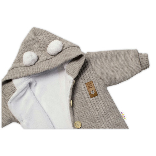 Baby Nellys Pletená kombinéza/overal LUX STAR s kožúškom - dvojvrstvová, béžová