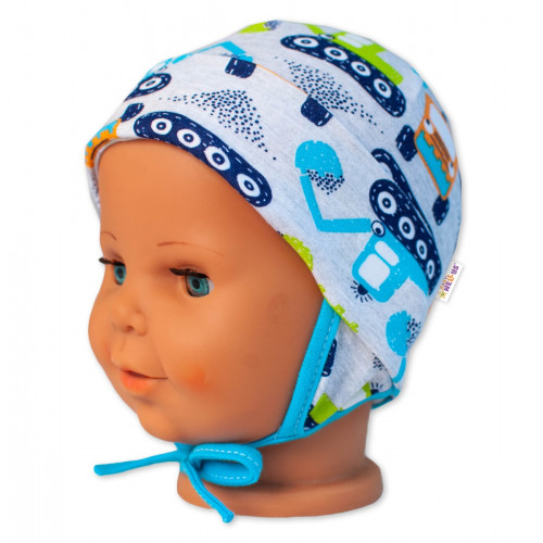 Baby Nellys Bavlnená čiapočka s uškami na zaväzovanie - Bager, sivá, veľ. 62/68