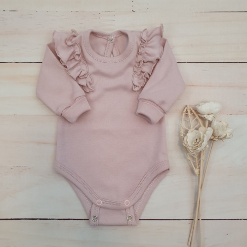 Rastúce body dlhý rukáv s volánikmi, bavlna, staroružová, veľ. 68/74