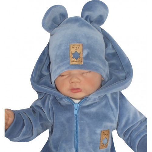 Z&Z Velúrová, semišková čiapočka s uškami,  modrá, 80/86