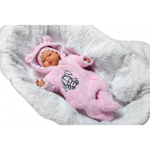 Baby Nellys Chlpáčkový overálek s kapucňou, Cute Bunny - svetlo ružový, veľ. 68