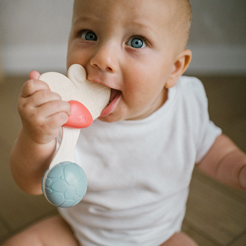 Hrkálka, hryzátko pre bábätko s guličkami, Tulipán - pastel